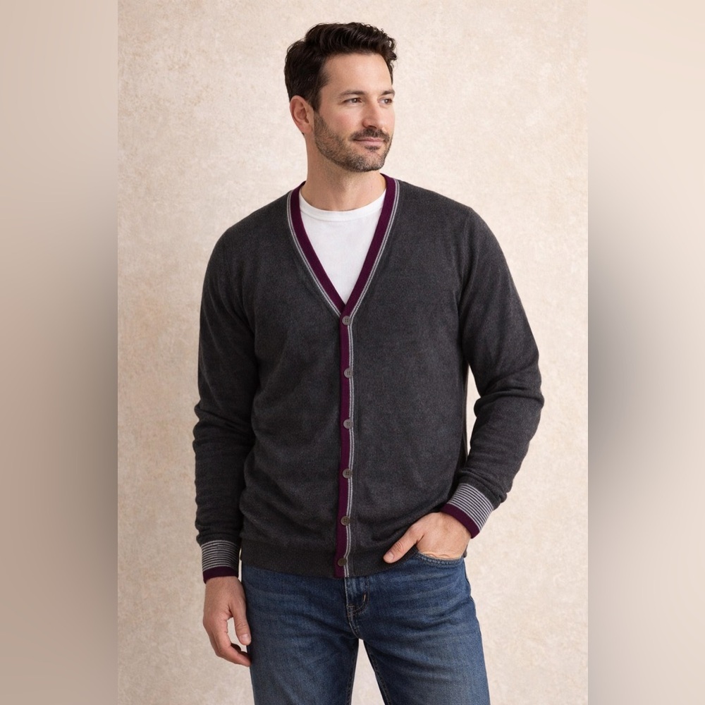 Pronto Uomo Charcoal and Purple Cardigan. B45